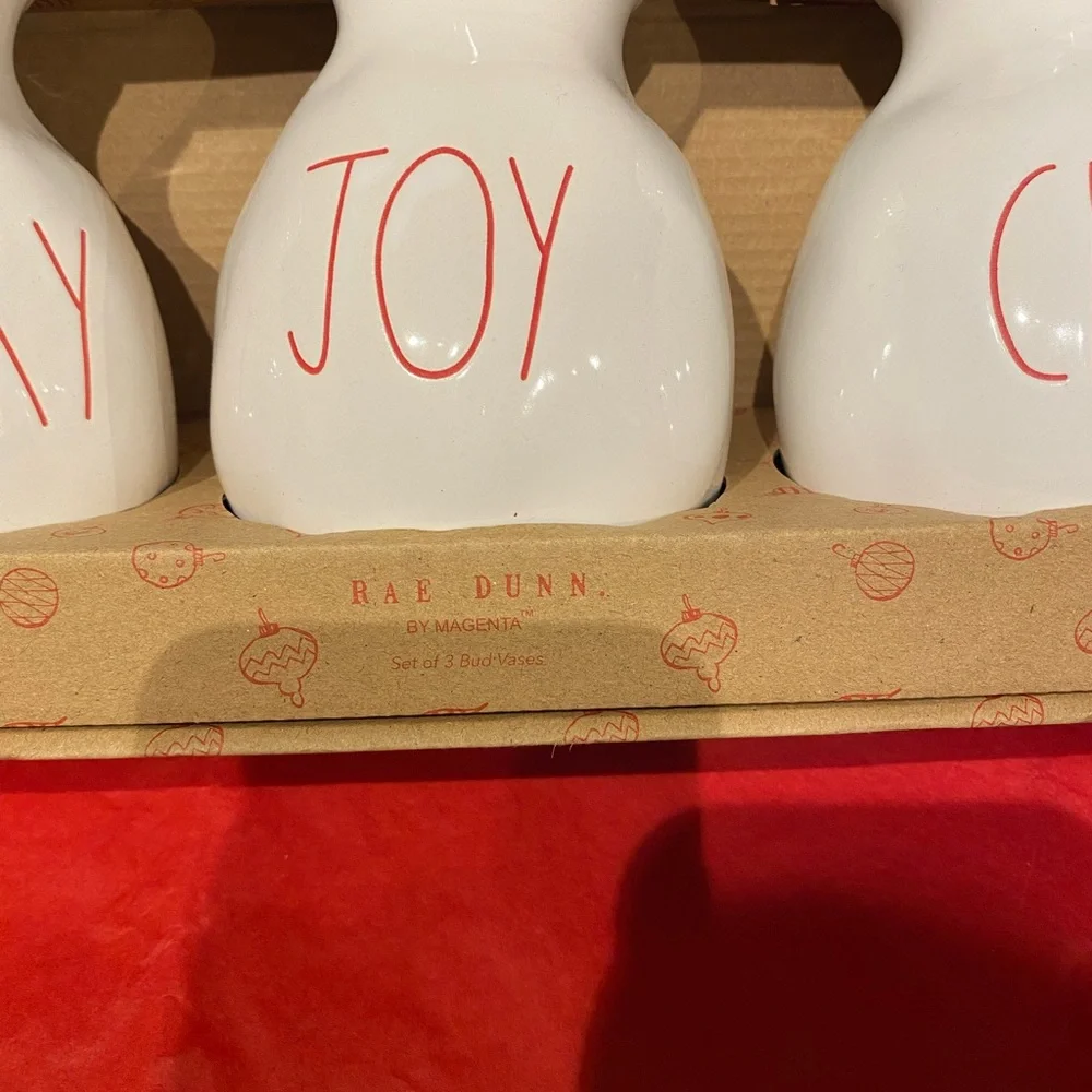 Rae Dunn set of three bud vases,‎ Christmas,Merry joy, and cheer